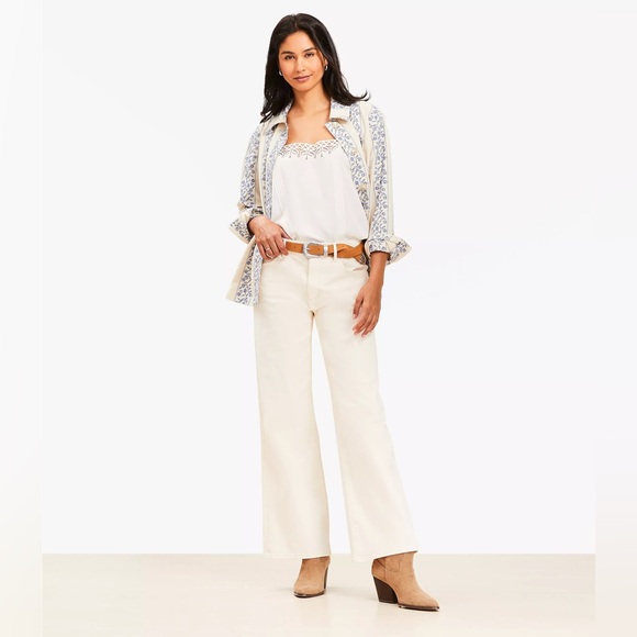 NWT Petite Mid Rise Wide Leg Jeans in Ivory - Picture 1 of 8